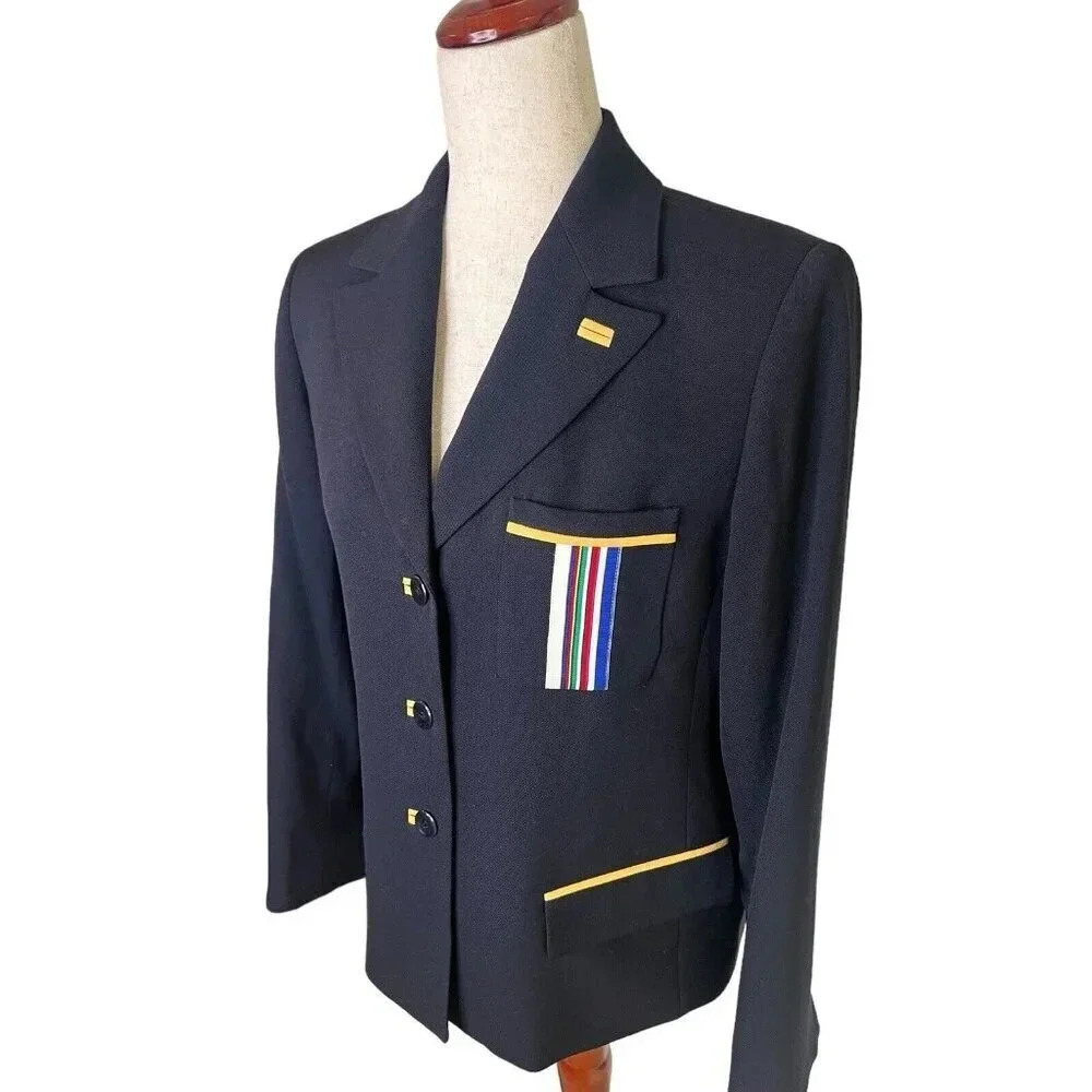 Austin Reed USA Womens 10 Petite Navy Wool Blazer Jacket Preppy Prep School Boy - Picture 8 of 16